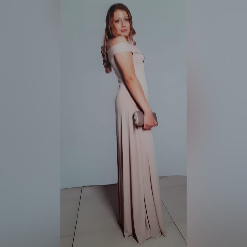 Simple Elegant Nude Long Prom Dress Marisela Veludo Fashion Designer