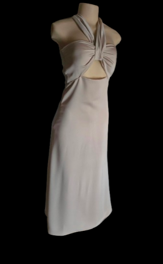 Champagne Twist Halter Satin Midi Dress