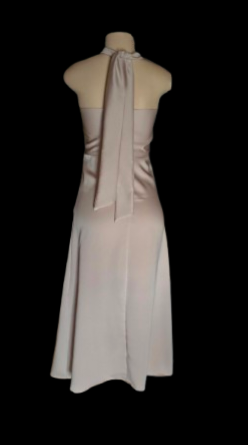 Champagne Twist Halter Satin Midi Dress