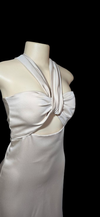 Champagne Twist Halter Satin Midi Dress