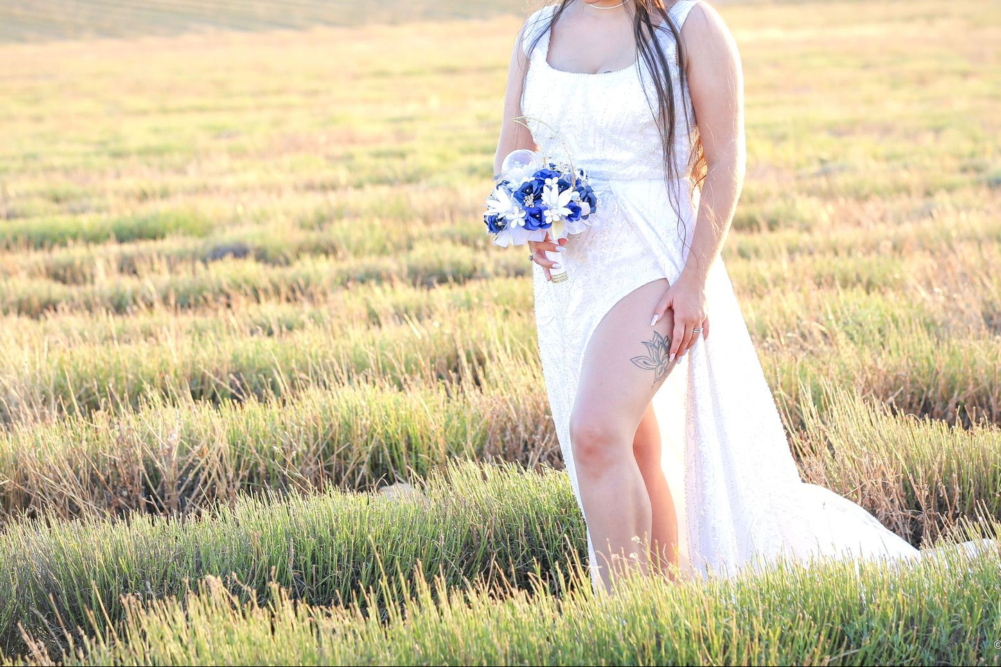 Modern Boho Lace High-Slit Wedding Dress with Train