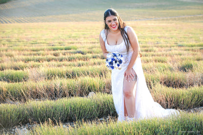 Modern Boho Lace High-Slit Wedding Dress with Train