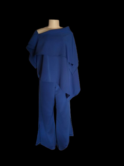 Royal Asymmetric Draped Jumpsuit