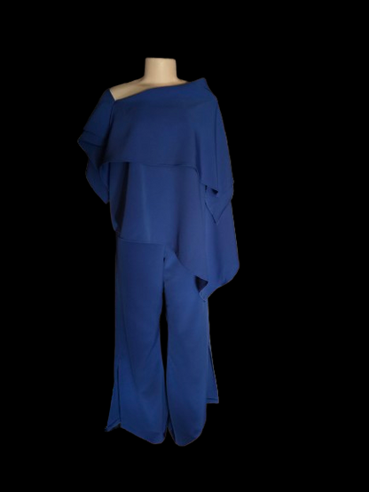 Royal Asymmetric Draped Jumpsuit