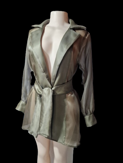 Sheer Olive Organza Belted Statement Jacket