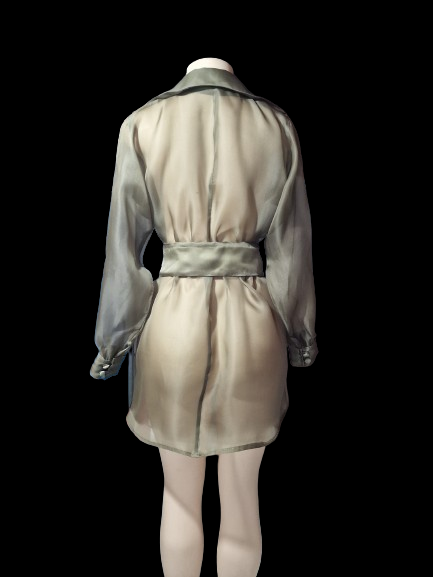 Sheer Olive Organza Belted Statement Jacket