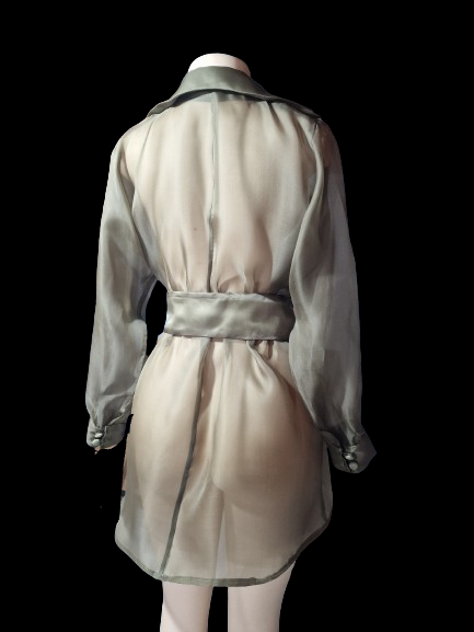 Sheer Olive Organza Belted Statement Jacket