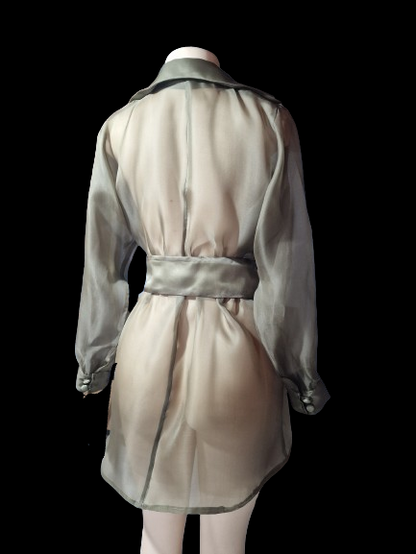 Sheer Olive Organza Belted Statement Jacket