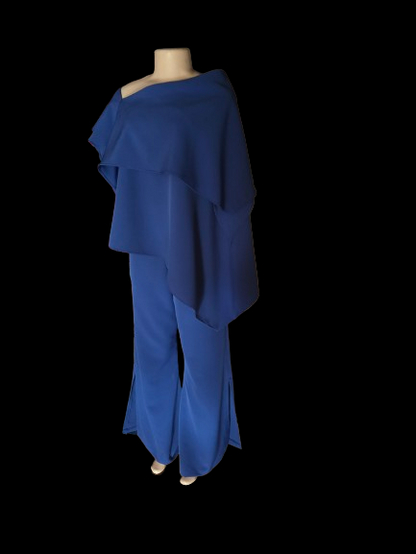 Royal Asymmetric Draped Jumpsuit