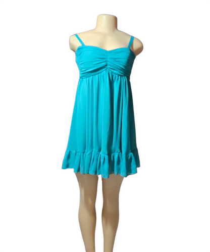 Aqua Ruched Chiffon Mini Dress