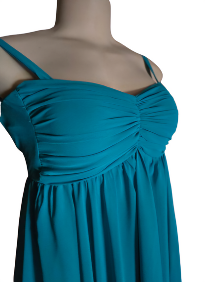 Aqua Ruched Chiffon Mini Dress