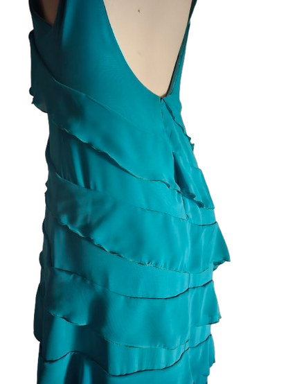 Emerald Cascade Ruffle Midi Dress