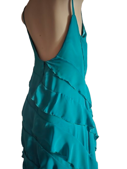 Emerald Cascade Ruffle Midi Dress