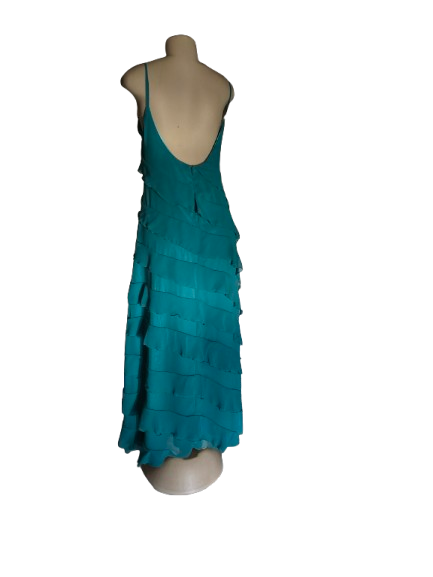 Emerald Cascade Ruffle Midi Dress