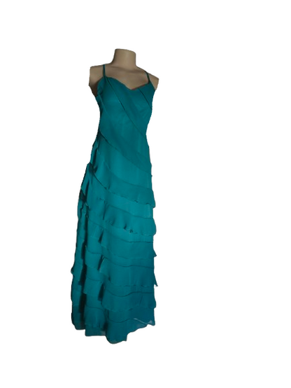 Emerald Cascade Ruffle Midi Dress