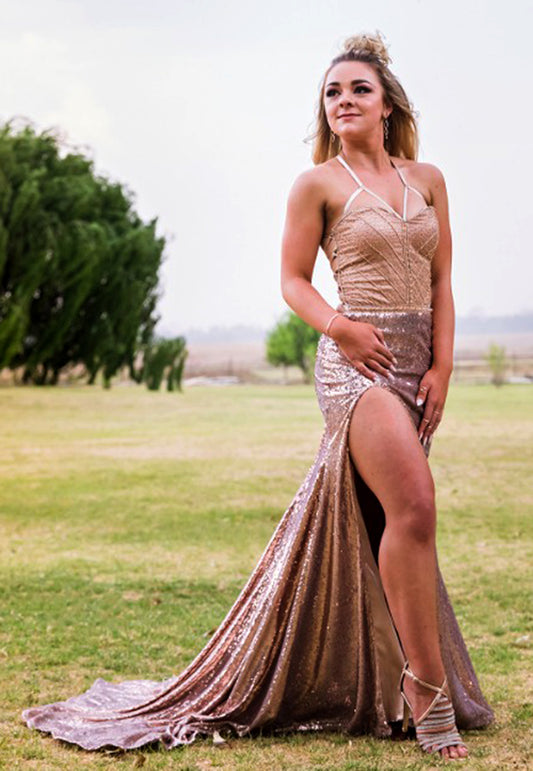 Aurora Sequin Lace-Up Gown