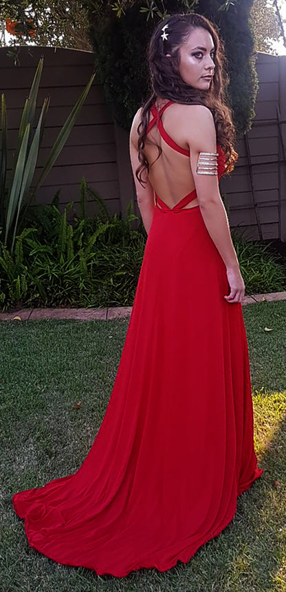 Scarlet Plunge Backless Evening Gown