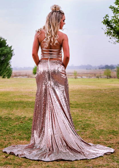Aurora Sequin Lace-Up Gown