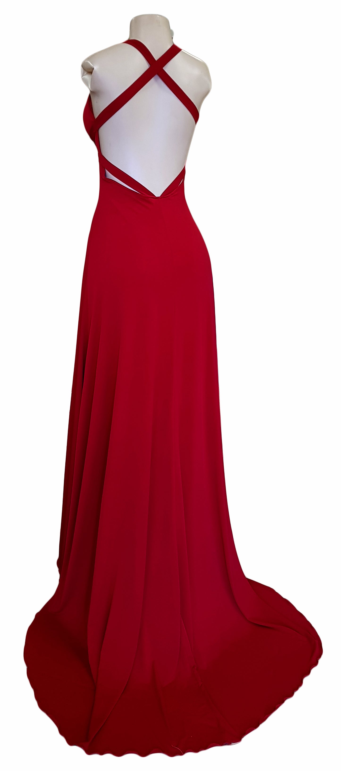 Scarlet Plunge Backless Evening Gown