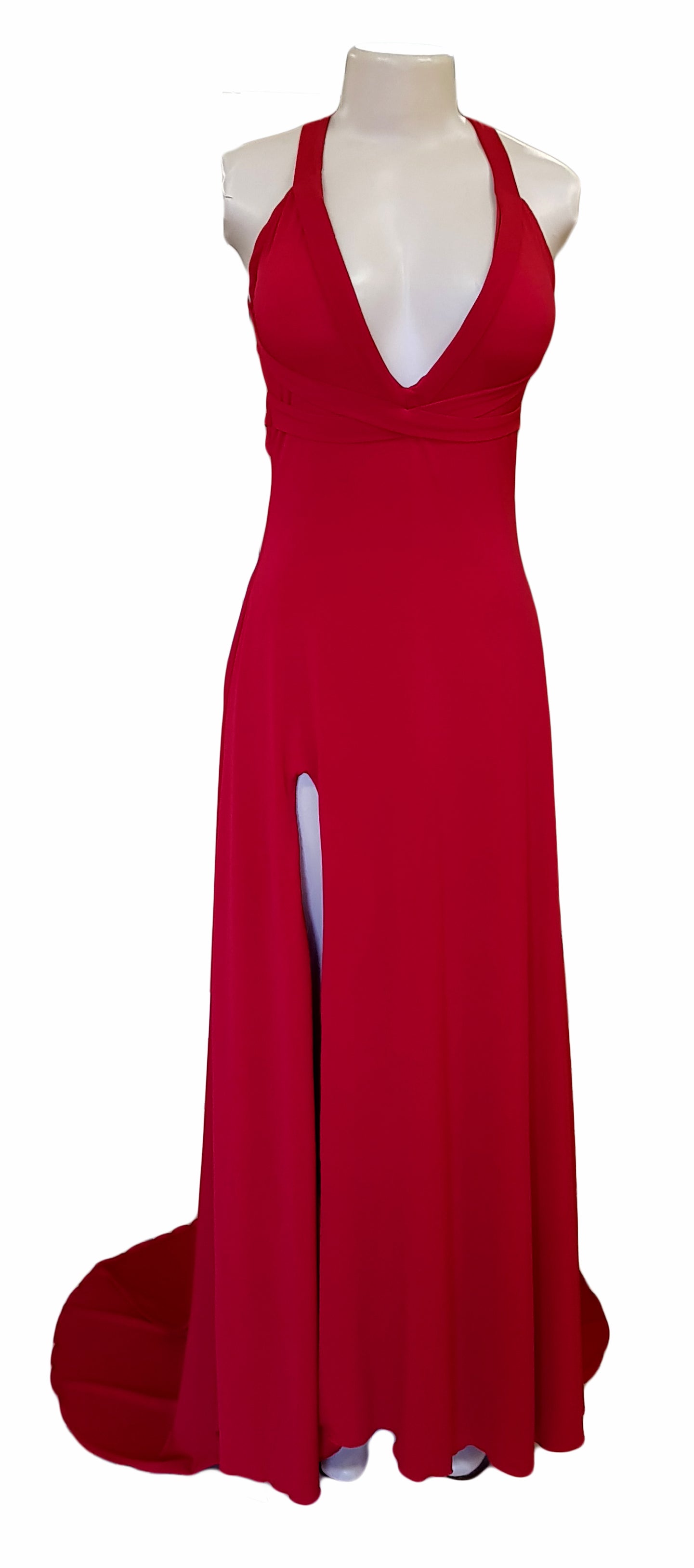 Scarlet Plunge Backless Evening Gown