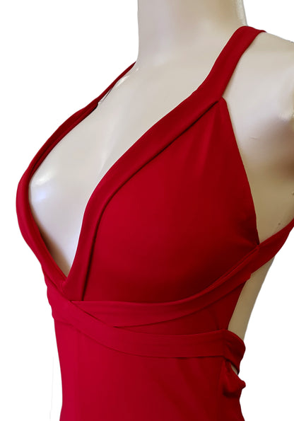 Scarlet Plunge Backless Evening Gown