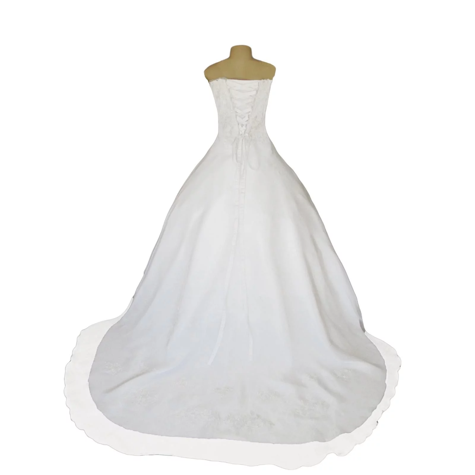 White organza a-line boob tube custom made wedding ball gown 7 white, organza, a-line, boob tube, custom-made wedding ball gown. Bodice detailed with lace. Lace-up back. With a train & removable off-shoulder pleated organza straps detailed with lace. With shimmer blush length veil.