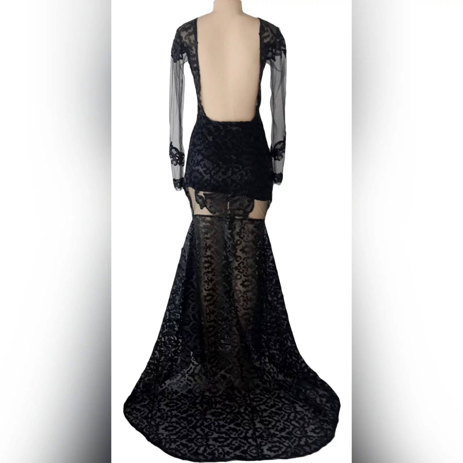 21st birthday party black dress 5 black long suede lace evening dress for 21st birthday party, with sheer black long sleeves and sheer thigh area, with a train and an open back