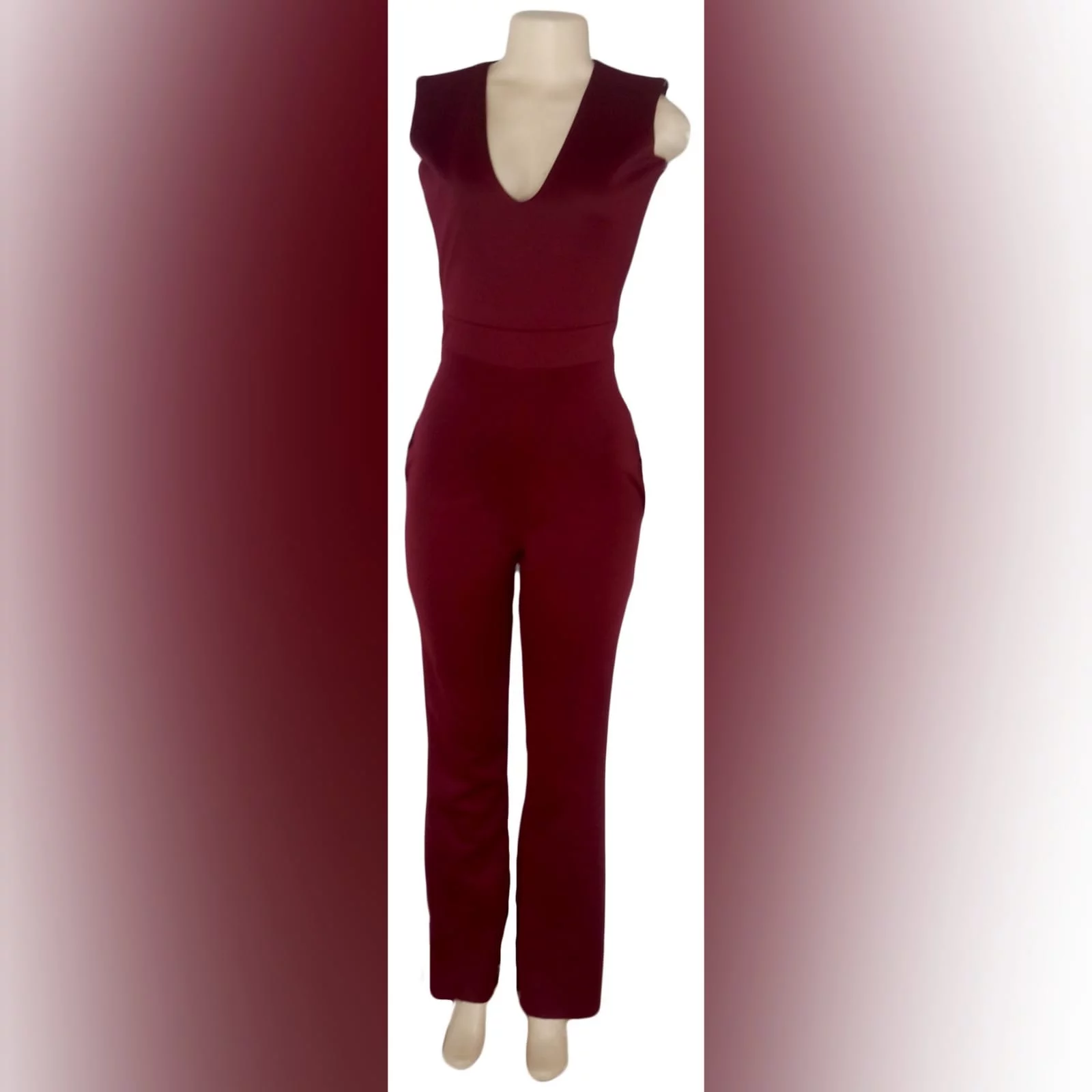 3 piece burgundy evening outfit 3 3 piece burgundy evening outfit. Bodysuit with a v neckline, with a removable peplum belt. With a removable shoulder cape