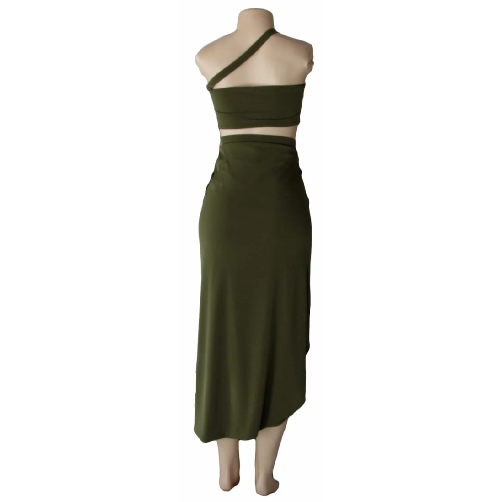 Army green 2 piece smart casual outfit 3 army green 2 piece smart casual outfit with a crop top and a crossed slit fitted skirt