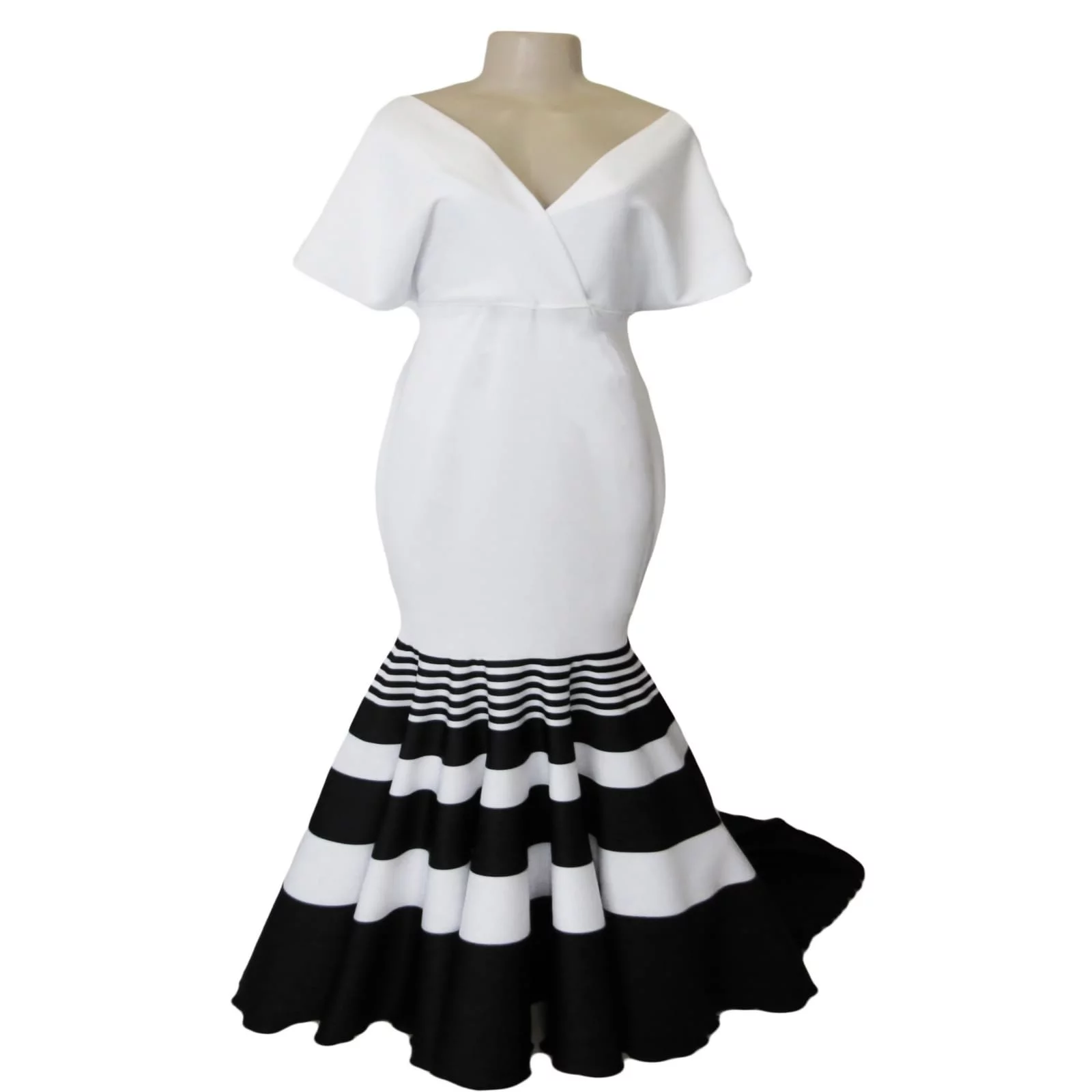Black and white xhosa soft mermaid matric farewell dress 6 black and white xhosa soft mermaid off shoulder matric dress with a train
