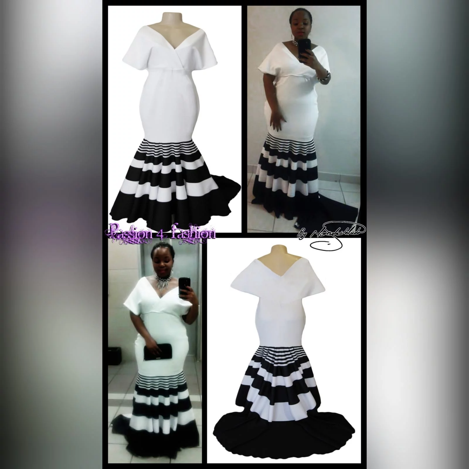 Black and white xhosa soft mermaid matric farewell dress 4 black and white xhosa soft mermaid off shoulder matric dress with a train