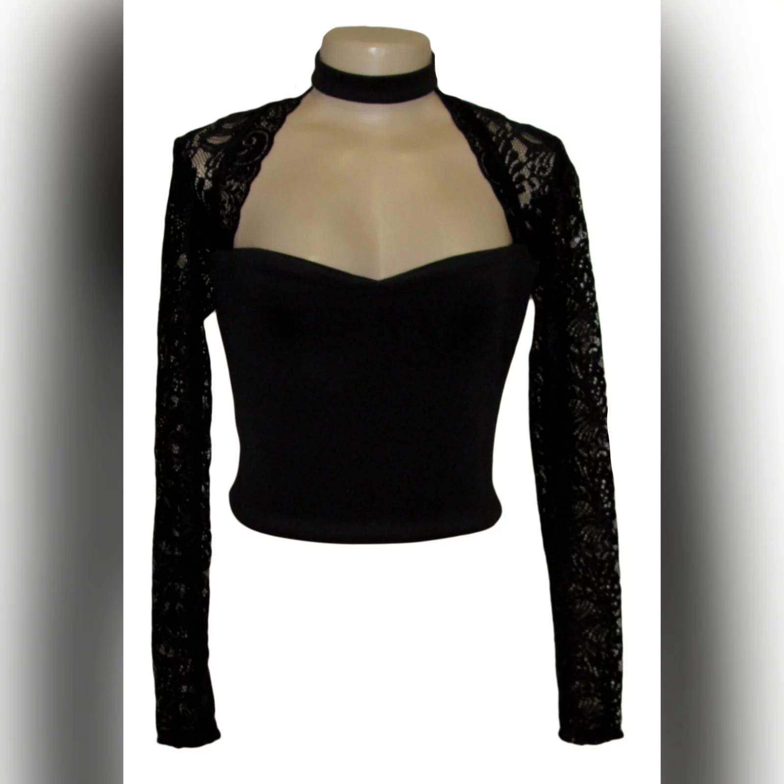 Black choker neckline prom after party crop top 1 black choker neckline matric after party crop top. With shoulders and long lace sleeves