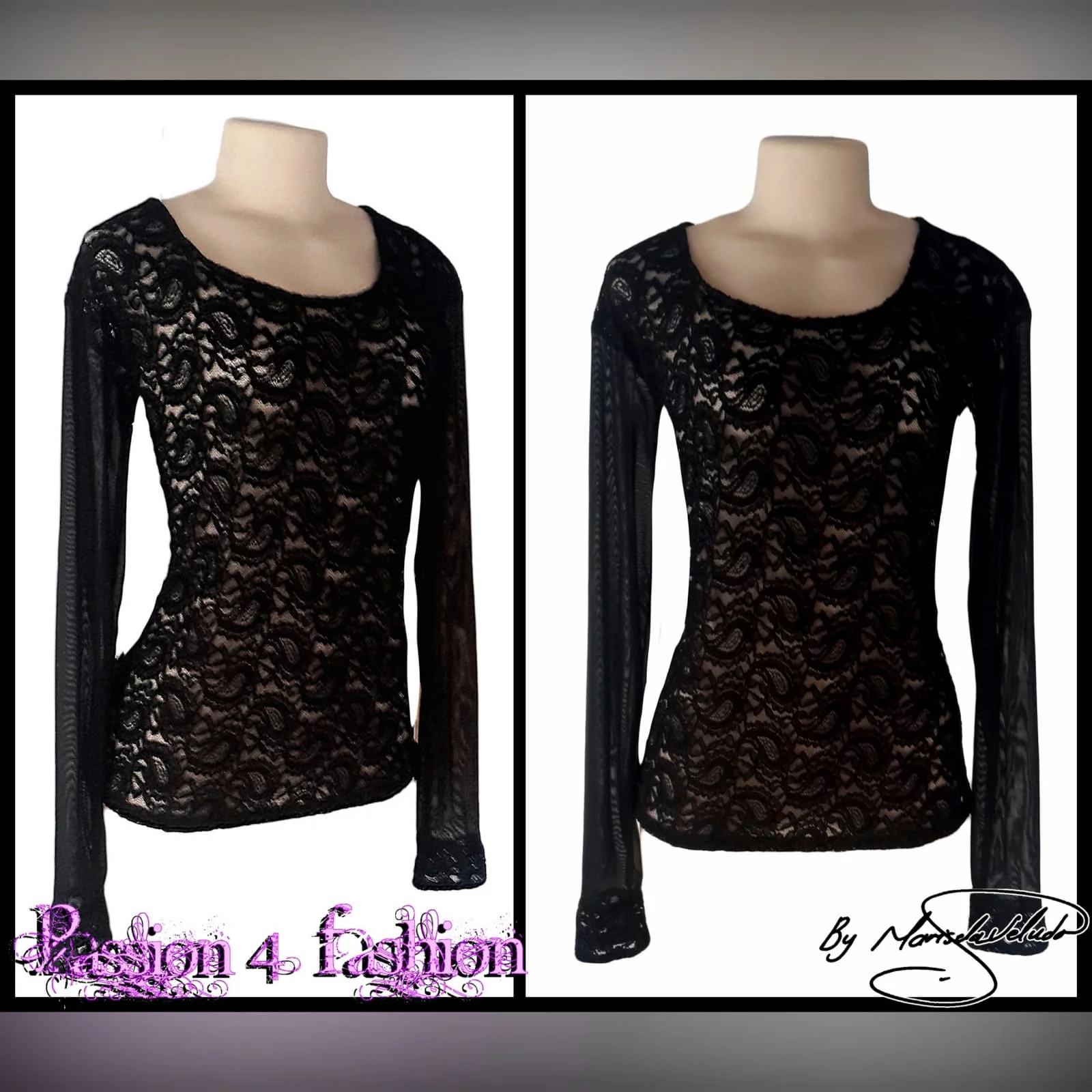 Top de renda casual chic preto 2 top de renda casual chic preto translucido com mangas longas