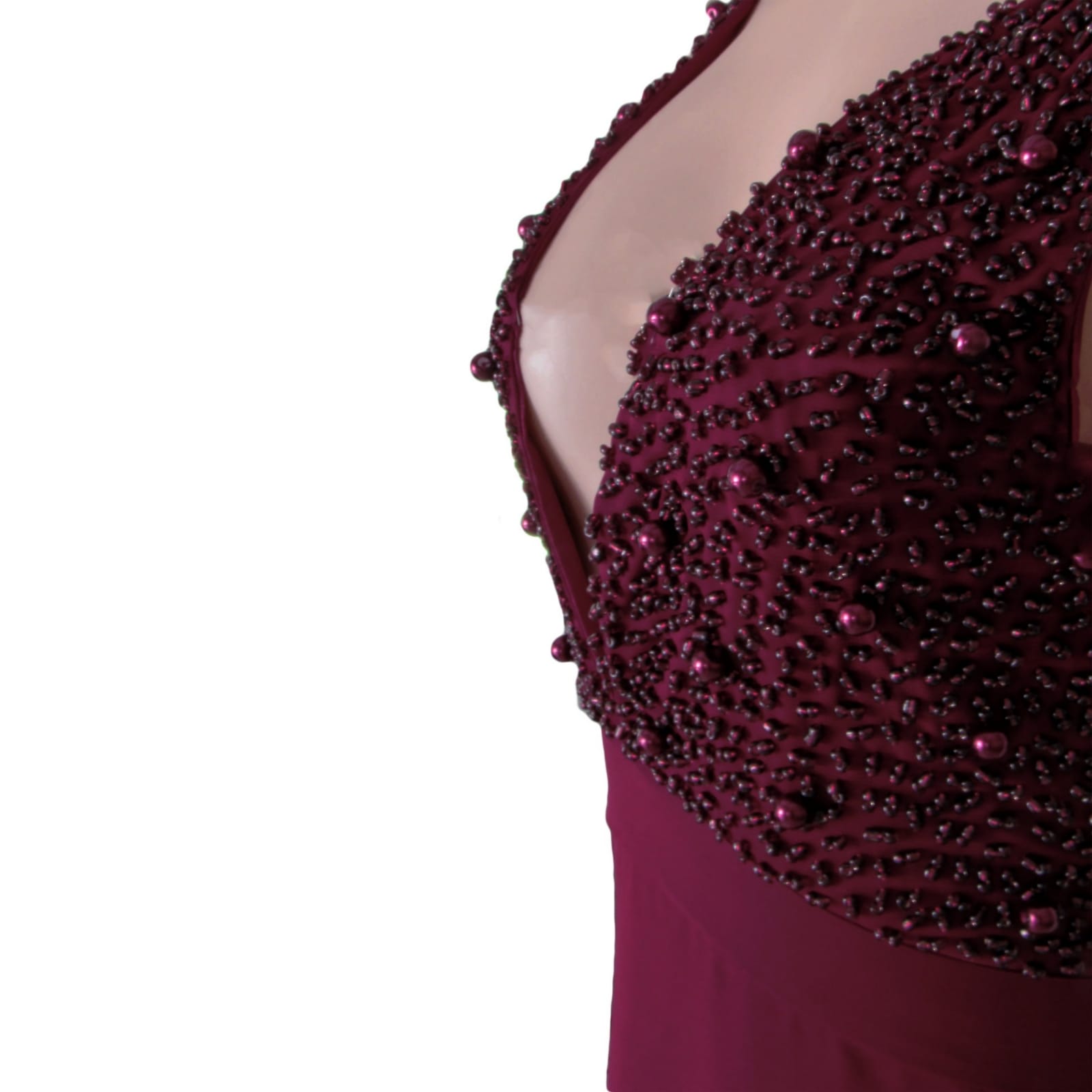 Burgundy plunging neckline long prom dress 6 burgundy plunging neckline long matric dance dress with a slit and a train. With a beaded bodice.