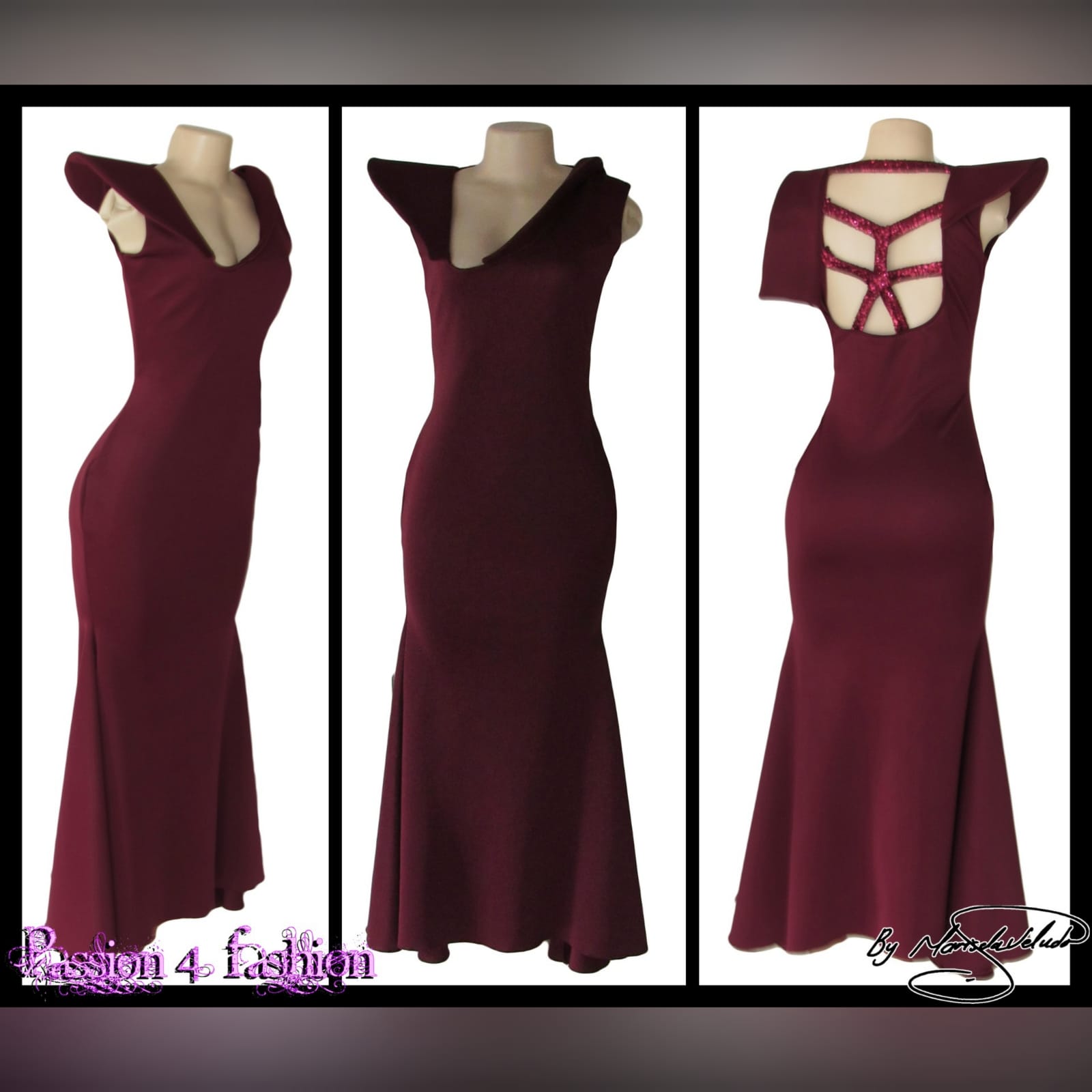 Burgundy tight fitting bridesmaid dress 5 burgundy tight fitting bridesmaid dress with an angled v neckline design. An open back detailed with sequins straps