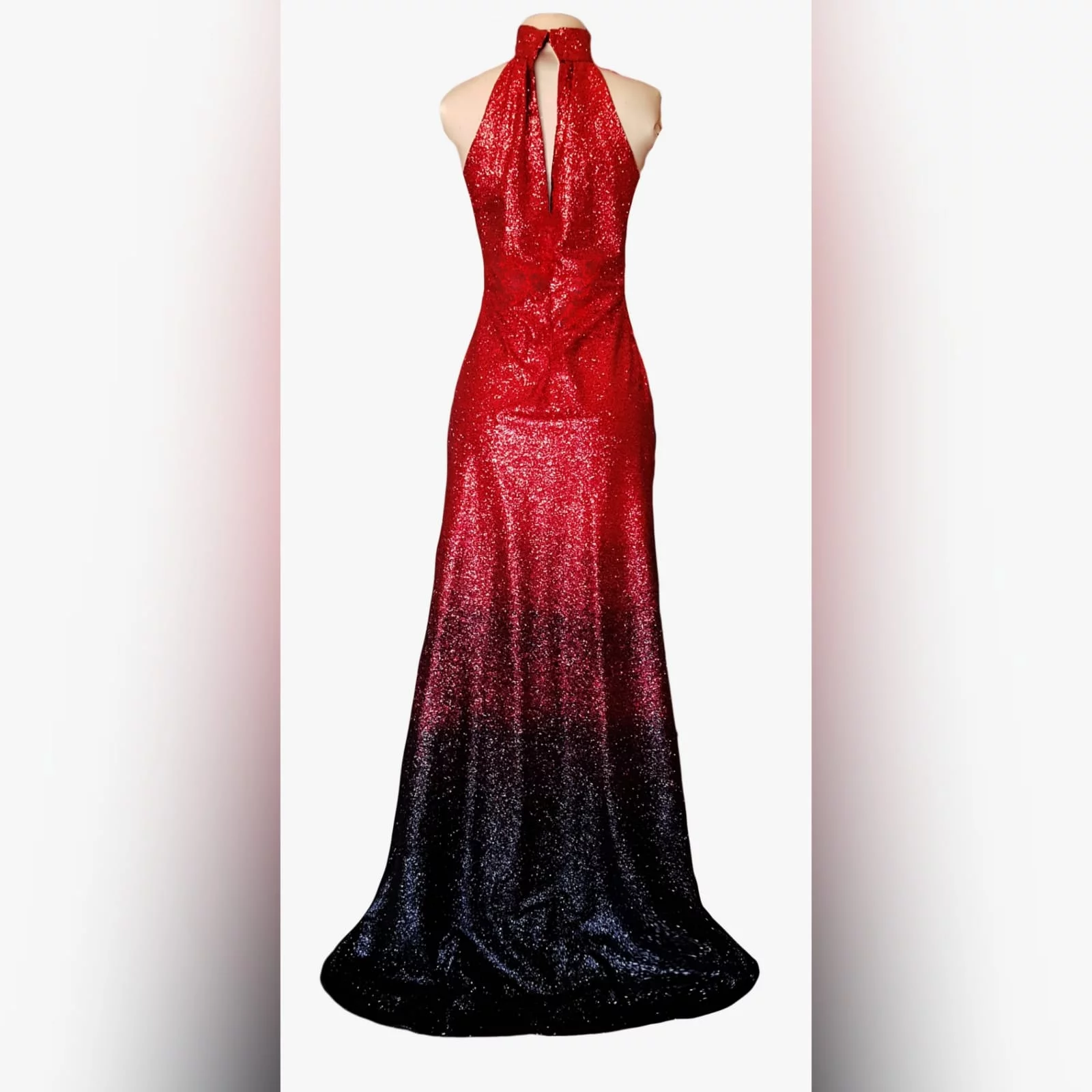 Glittered red and black ombre evening dress 10 want to be the shine at your prom gala? Wear a stunning fully glitter red and black ombre evening dress. With a high slit for a touch of sexy to your radical look.