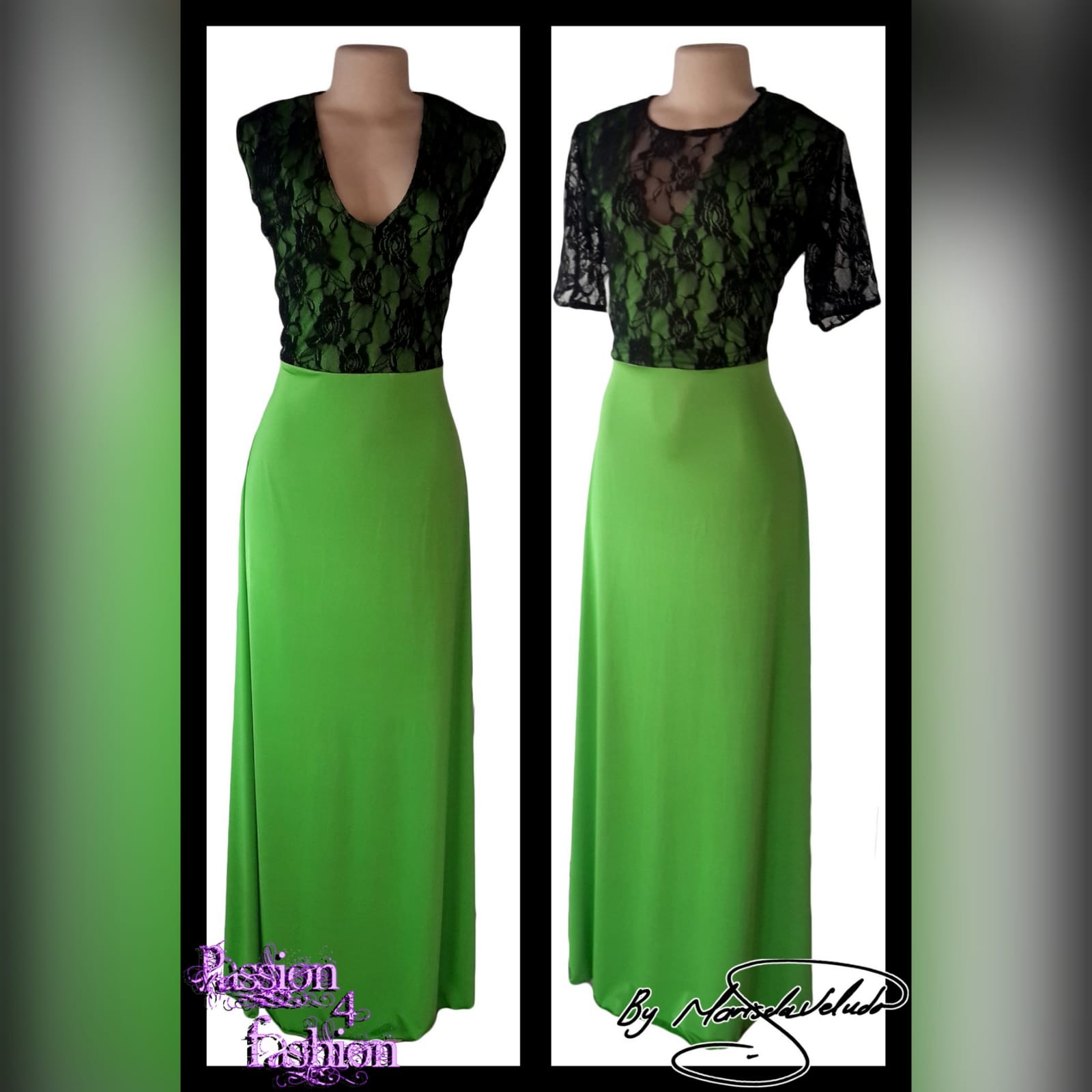 Green and black bridesmaid dresses 3 green & black bridesmaid dresses. Bodice with an overlayer of black lace.