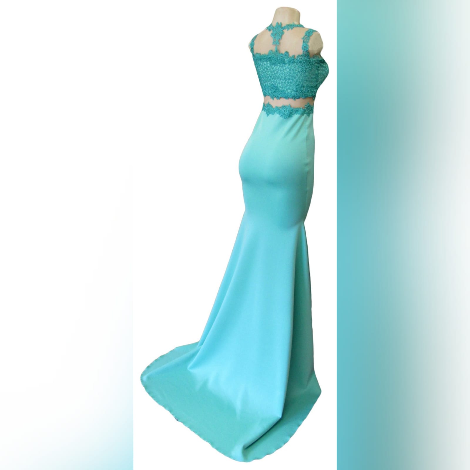 Illusion 2 piece mint green soft mermaid prom dress 3 illusion 2 piece mint green soft mermaid prom dress with a lace bodice and illusion lace neckline