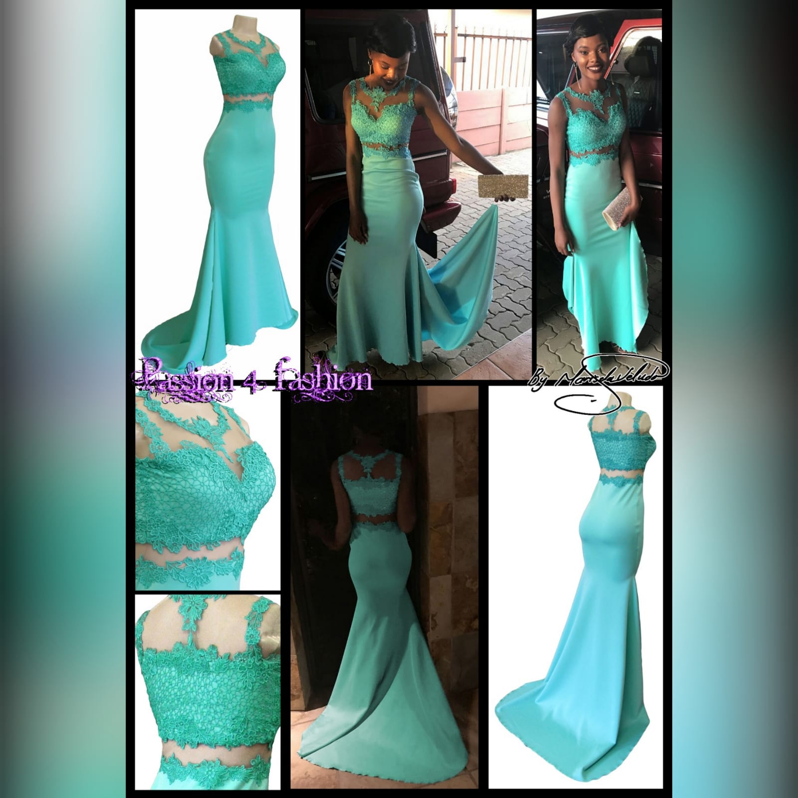 Illusion 2 piece mint green soft mermaid prom dress 6 illusion 2 piece mint green soft mermaid prom dress with a lace bodice and illusion lace neckline