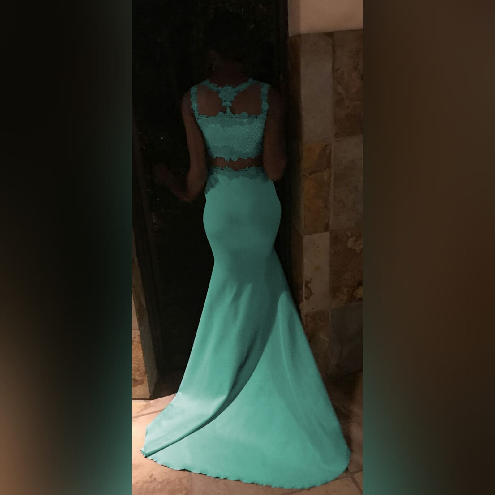 Illusion 2 piece mint green soft mermaid prom dress 8 illusion 2 piece mint green soft mermaid prom dress with a lace bodice and illusion lace neckline