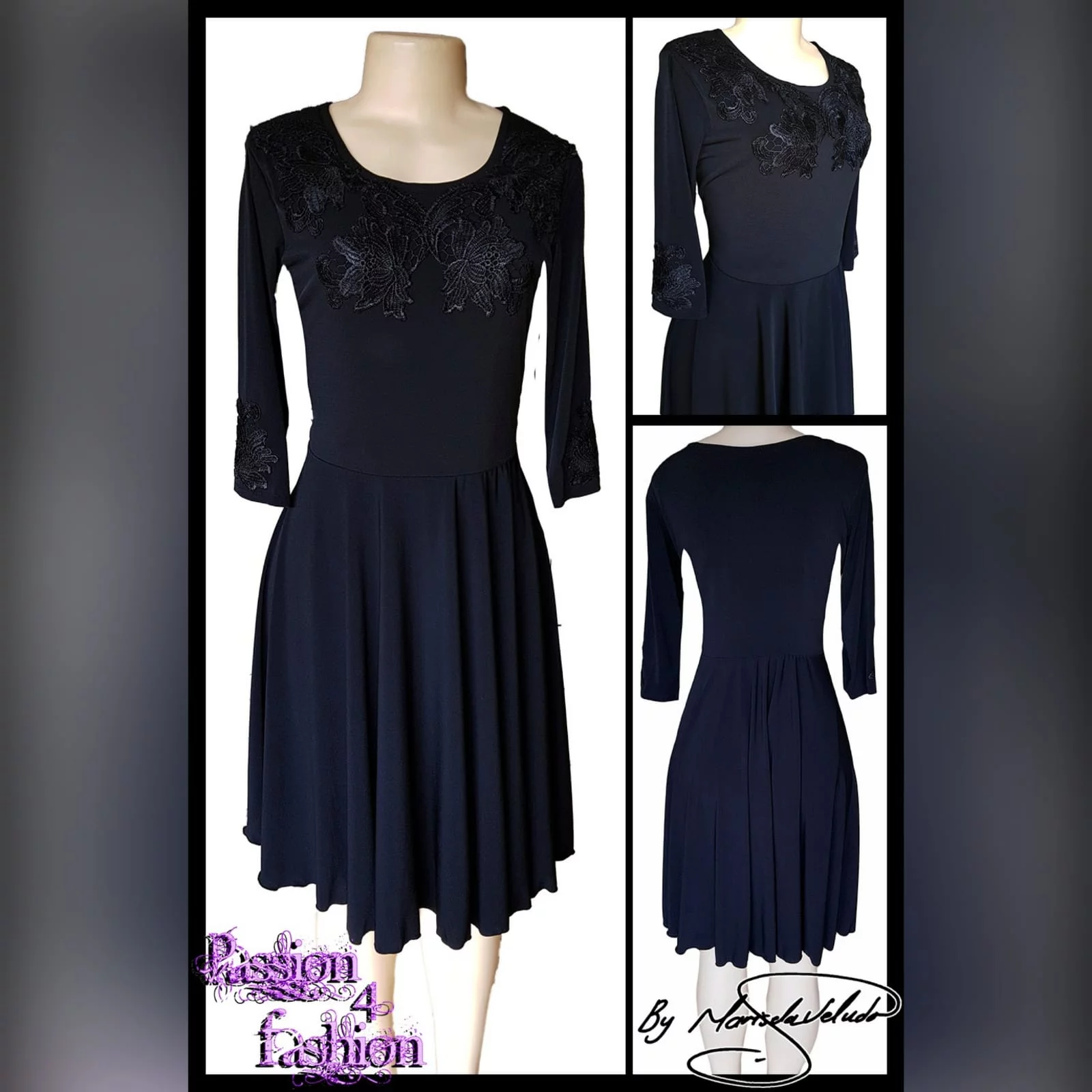 Knee length black smart casual dress 5 knee length black smart casual dress with long sleeves. Dress detailed with black lace