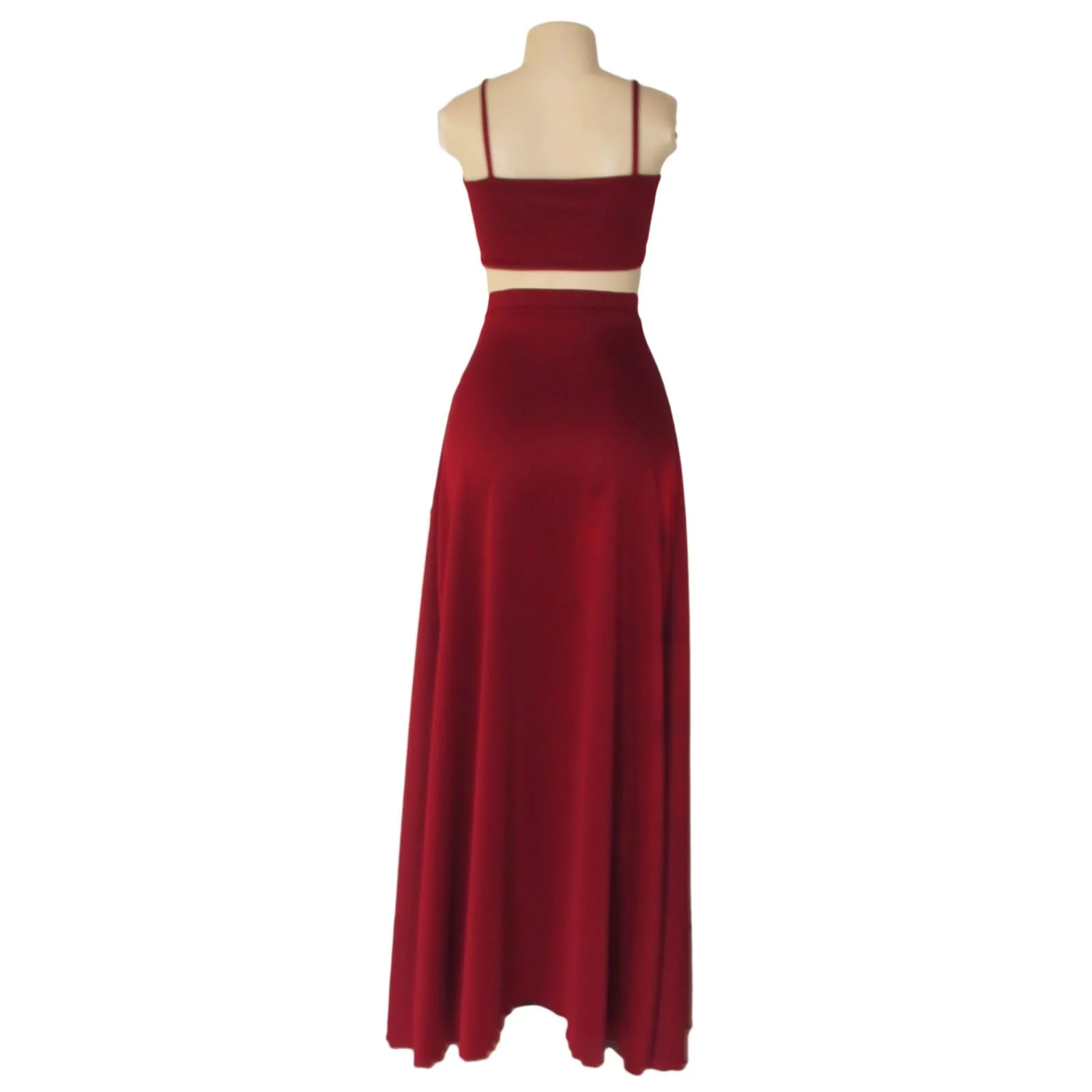 Maroon 2 piece smart casual wear 4 maroon 2 piece smart casual wear with a crop top and a long skirt with a crossed slit.