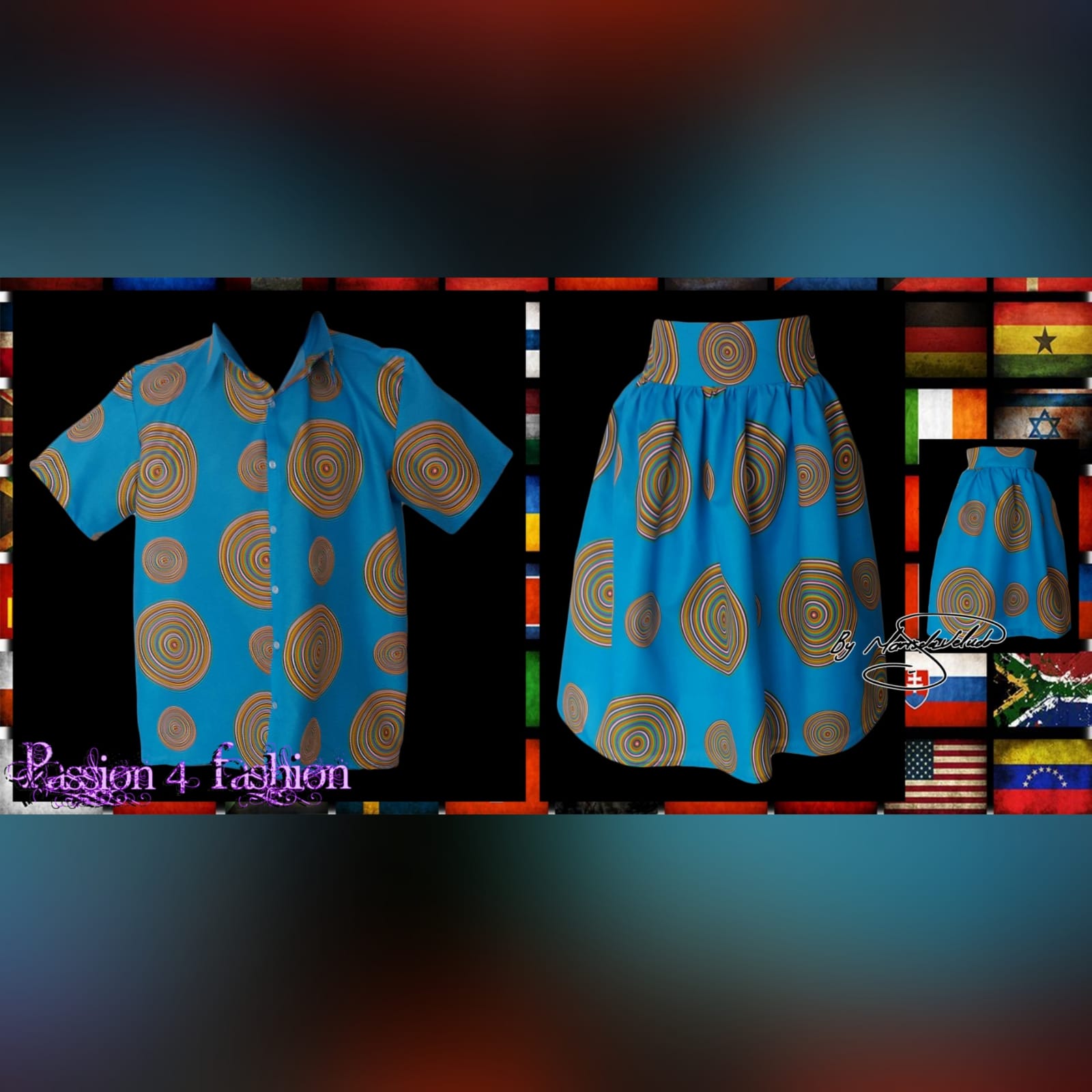 Matching venda traditional outfits for the family 2 venda traditional matching family items. Ladies high waisted skirt and girls matching skirt. With men's matching shirt.