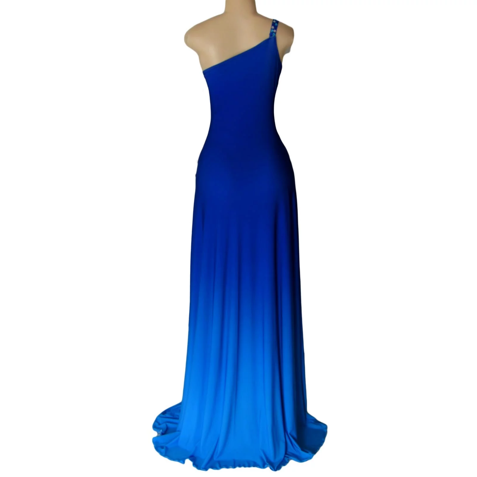 Blue ombre maid of honour dress 4 blue ombre maid of honour dress with a single beaded/bling shoulder design.