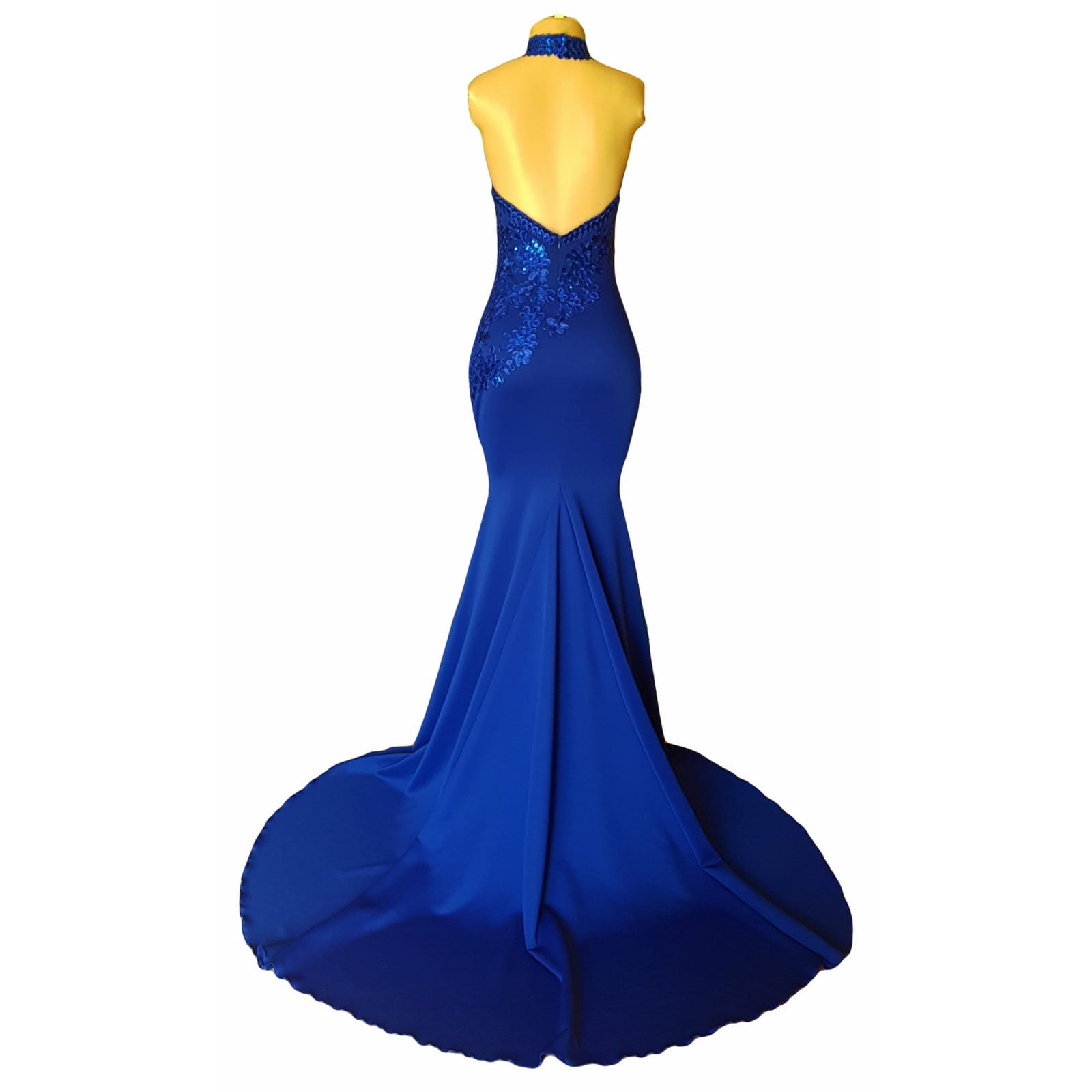 Royal Blue Soft Choker Neckline Prom Dress - Marisela Fashion Designer