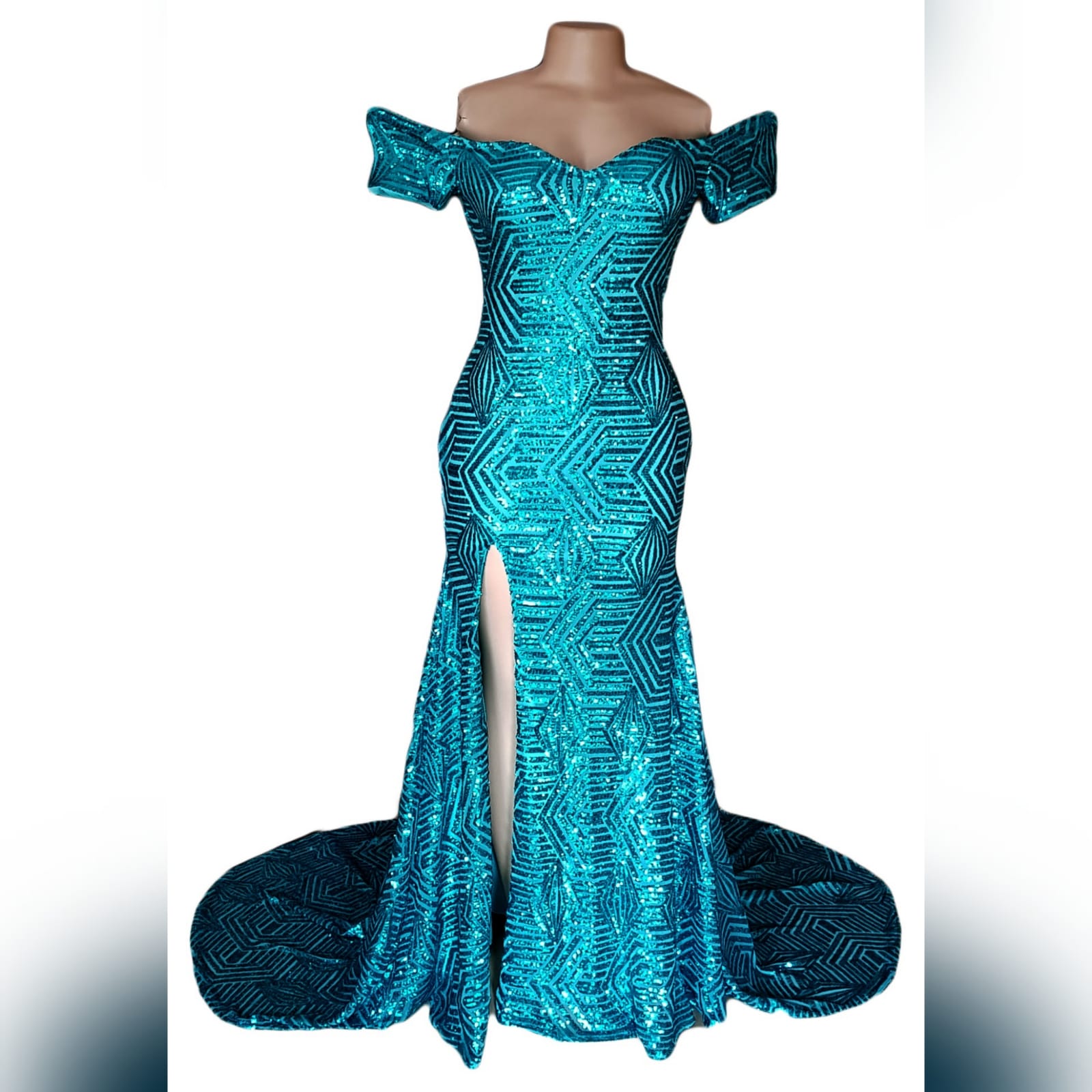Turquoise green full patterned sequins prom off shoulder dress 7 turquoise green full patterned sequins prom off shoulder dress
