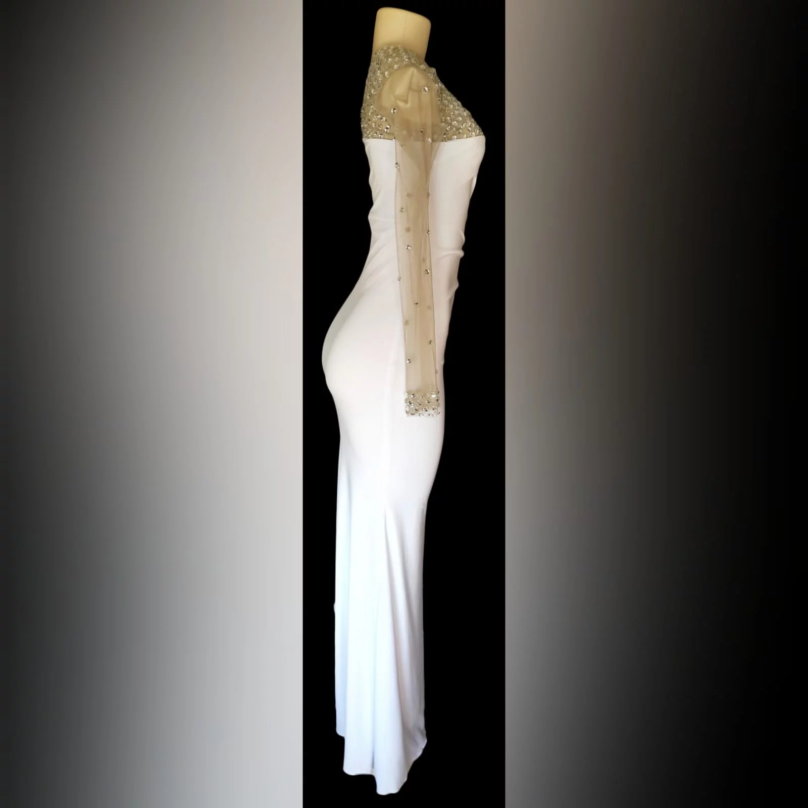 White And Silver Long Fitted New Years Party Dress - Marisela Veludo ...
