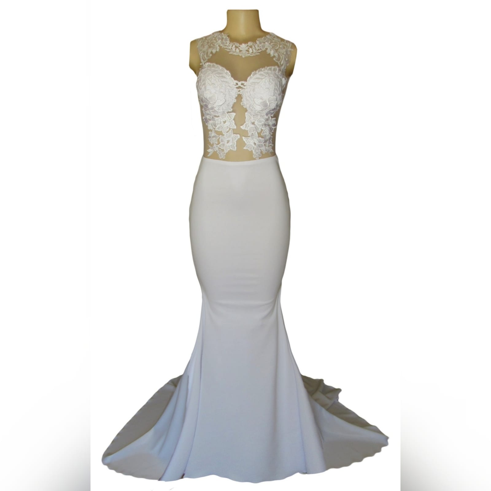 White tight soft mermaid wedding dress 5 white tight soft mermaid wedding dress with an illusion lace bodice and train