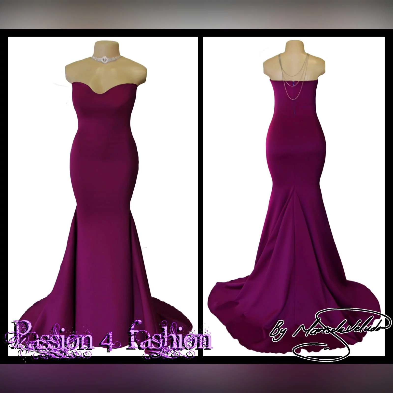 Fuschia soft mermaid tube evening dress 3 fuschia soft mermaid tube evening dress.   with a sweetheart neckline, straight back and a train. Excludes accessory.