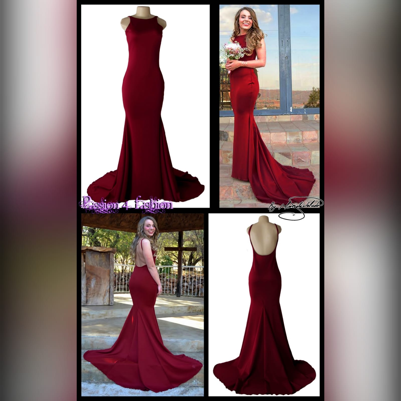 Maroon simple soft mermaid prom dress 6 maroon simple soft mermaid prom dress with a jewel neckline and a low rounded open back, thin shoulder straps and a train.